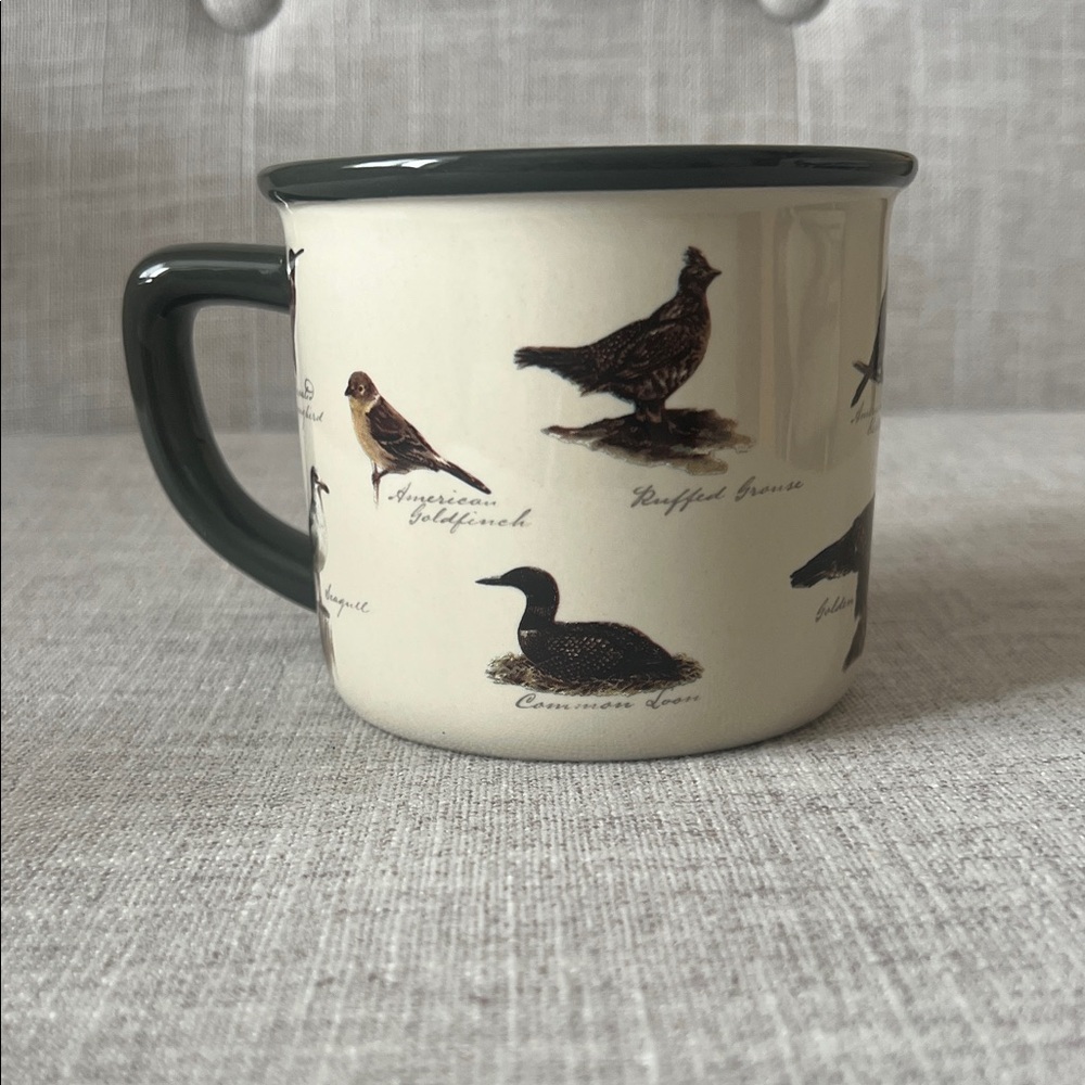 Woolrich Cream and Dark Green Ceramic Bird Print Coffee Mug